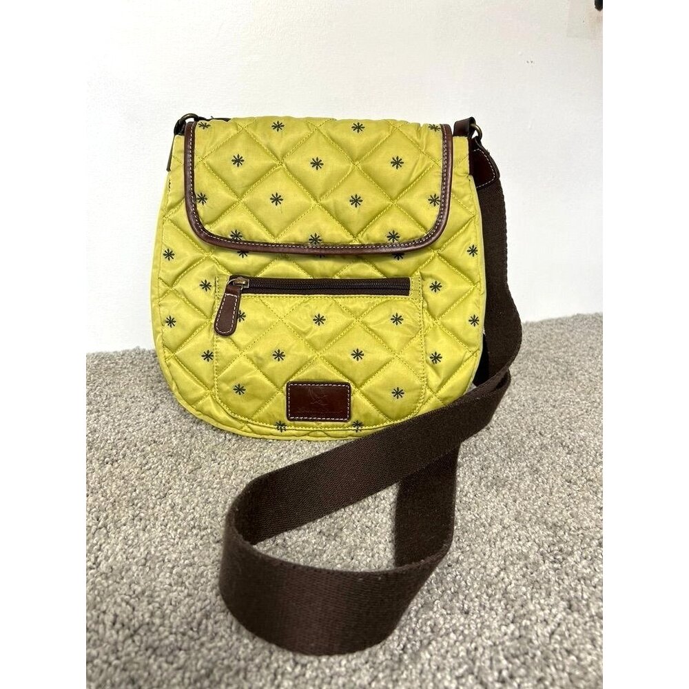 Eddie Bauer Quilted Down Crossbody Bag in Green/Brown